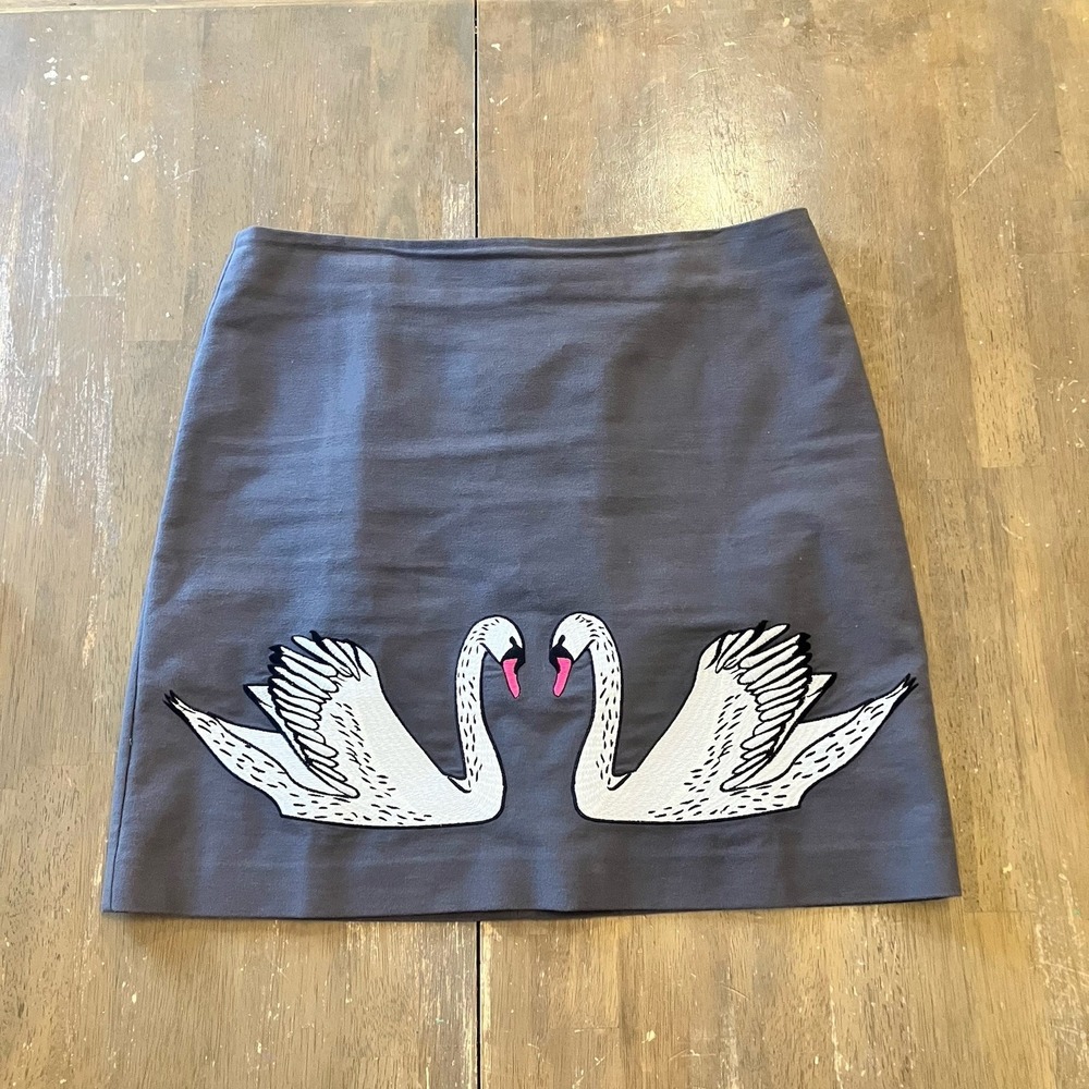 Boden Gray Pencil Skirt with Swan Appliqué